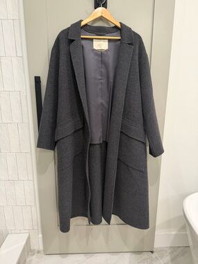 Seventy Wool Dark Gray Women's Long Open-Front Coat